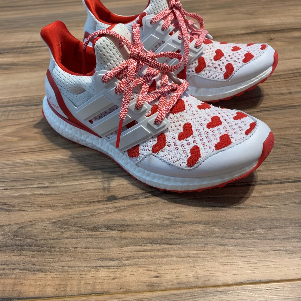 adidas Women’s White and Red Ultra Boost Heart Accent Sneakers - Picture 4 of 7